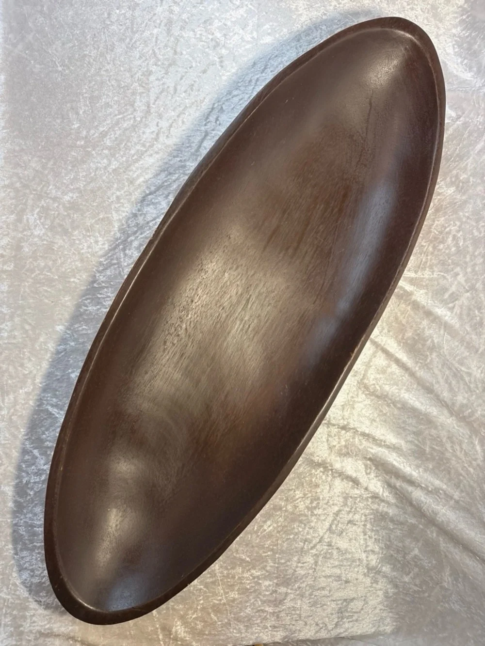 Handmade Carved Wood Oval Boat Centerpiece Tray Large Dark Brown Organic Modern